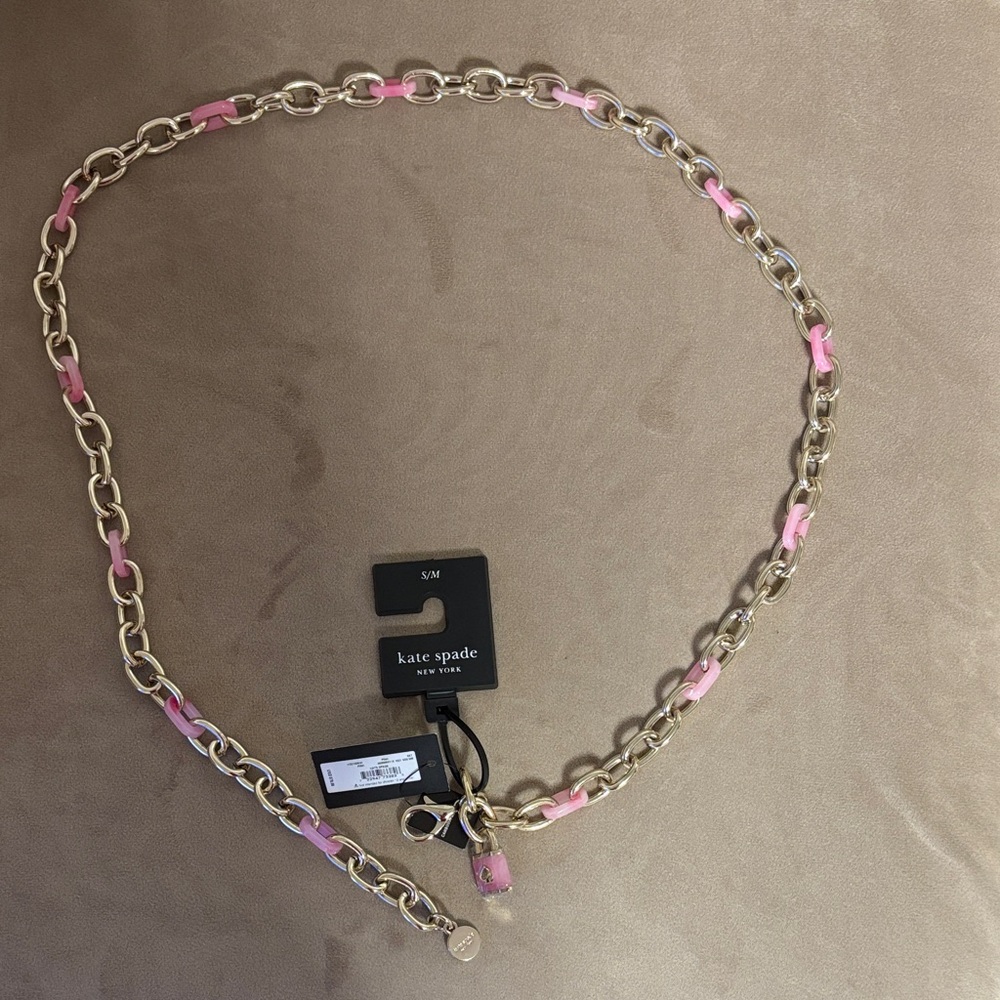 Kate Spade Light Gold & Pink Metal Chain link Belt with lock charm size Small/M